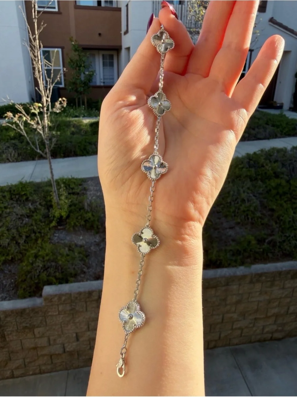 White Gold Plated Clover Bracelet